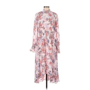 NANETTE LEPORE Floral Smocked Mock Neck WHIMSICAL Fairy Garden Midi Dress size 0